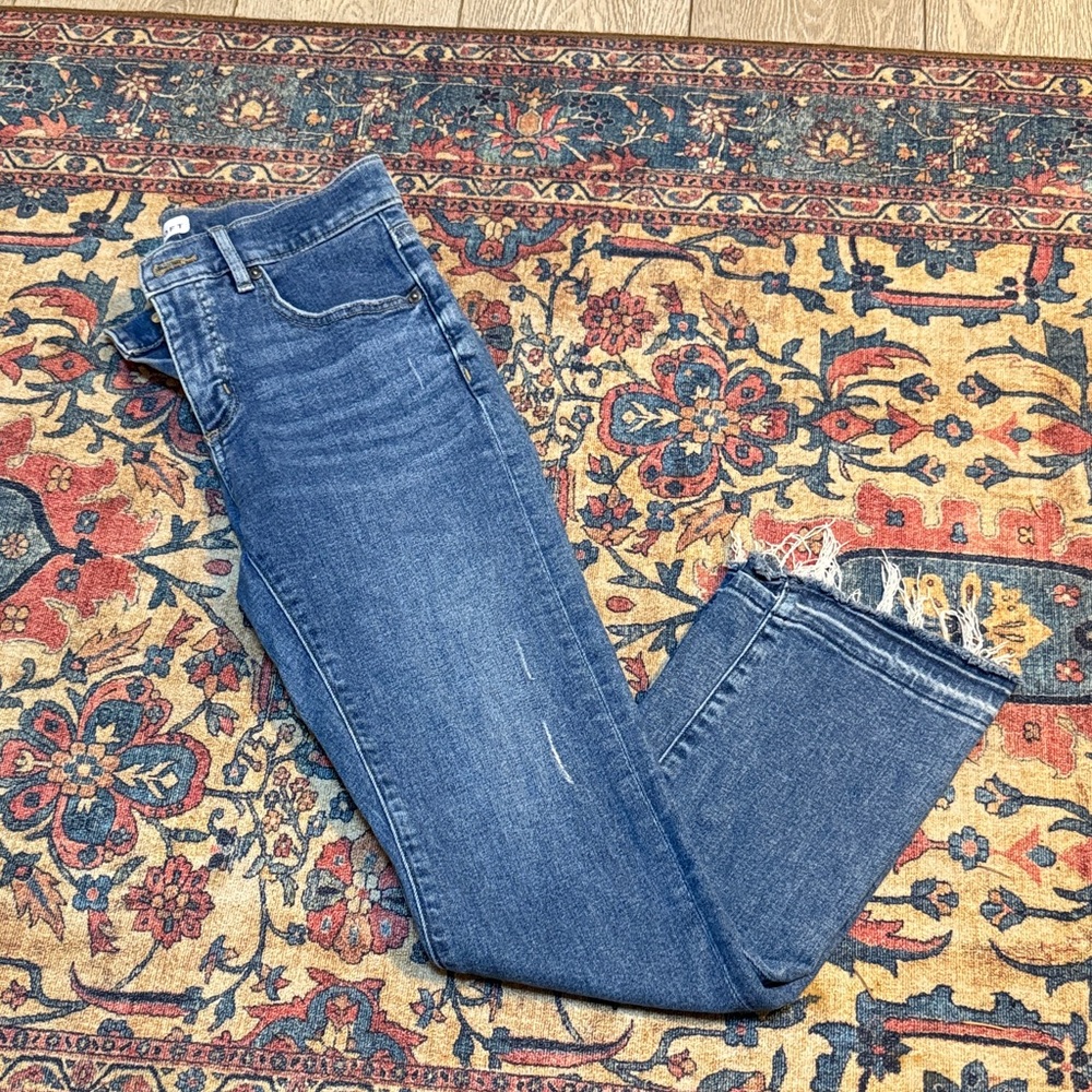LOFT Medium Blue Distressed Ankle Jeans with Frayed Hem